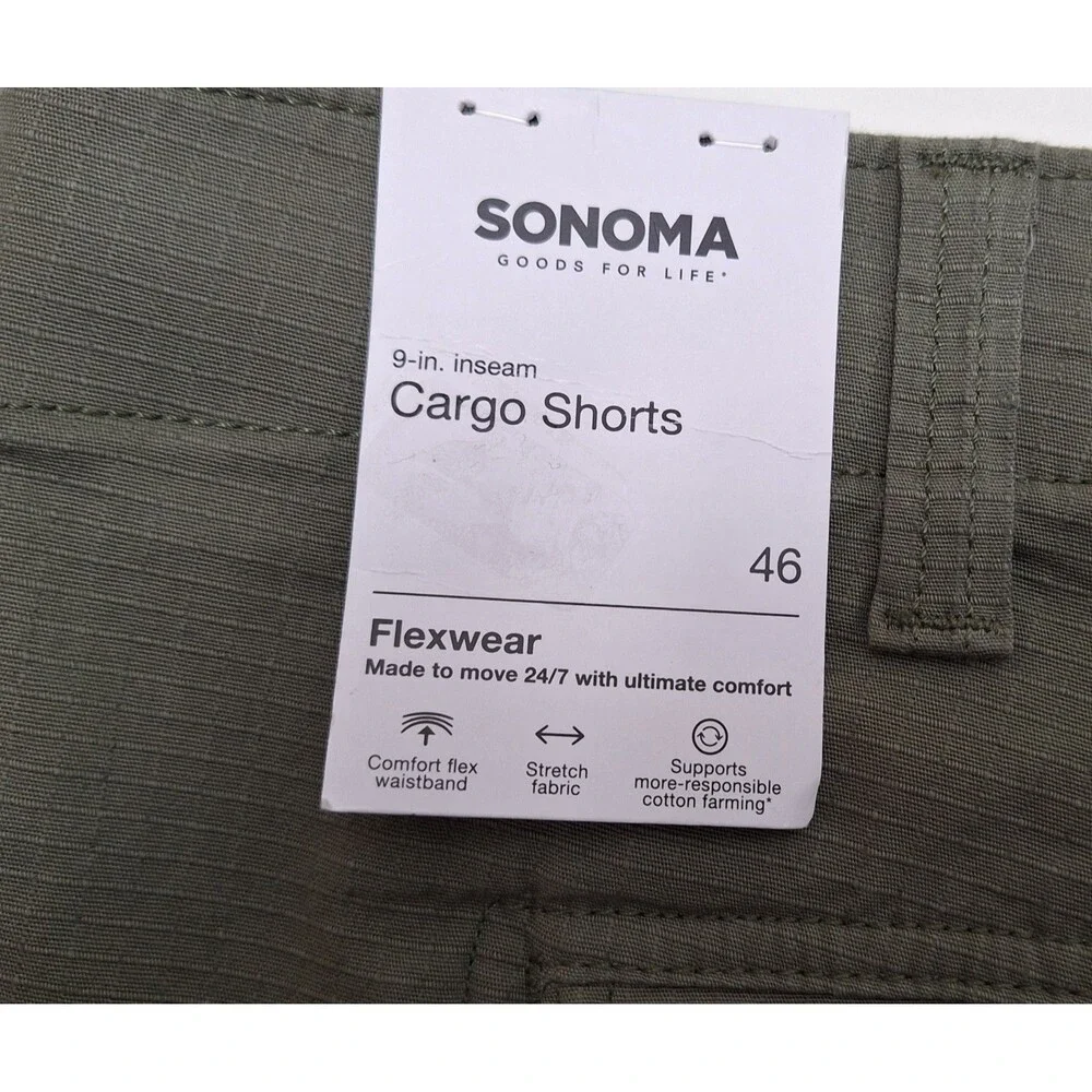 Sonoma Men's Cargo Shorts Flexwear Dusty Olive 6 Pockets Sz 46